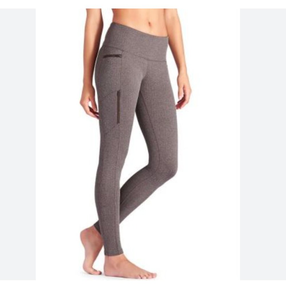 Athleta Sly Drifter Zipper Pockets Leggings Beige Size S NWOT